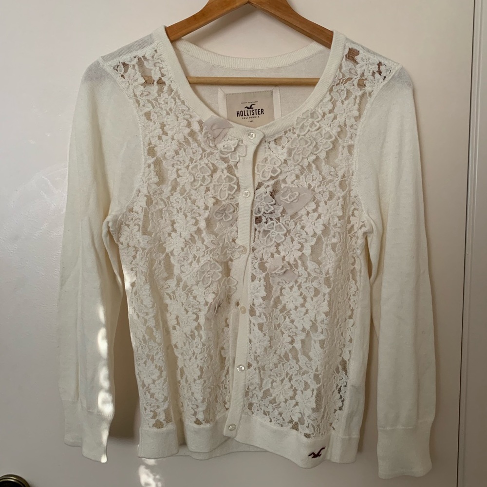Hollister creme white lace button down cardigan